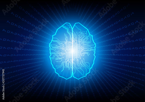 abstract brain with binary code technology background technology concept. illustration vector design.