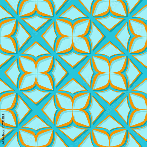 Seamless floral pattern. Orange and bright blue 3d designs