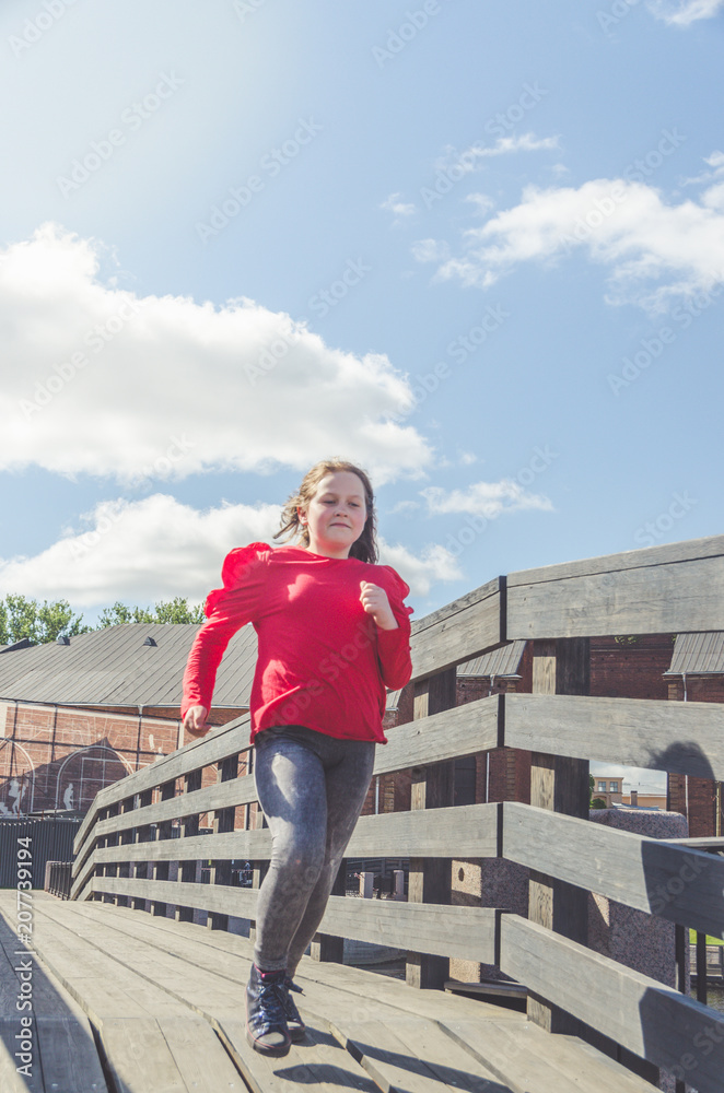 girl on the bridge, running girl on the bridge, running