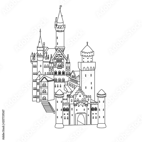 vector illustration, Neuschwanstein Castle in Germany, silhouette