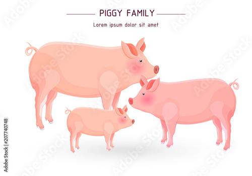 Fényképezés Pig family card Vector. cartoon illustration