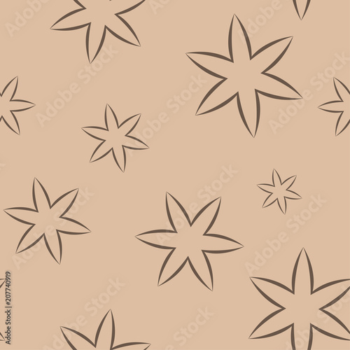 Brown floral seamless pattern on beige background