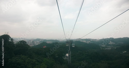 POV shot of Maokong gondola. Taipei, Taiwan.