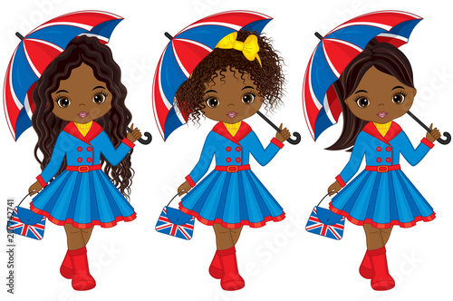 Vector Girls Holding Umbrellas and Handbags with British Flag Print