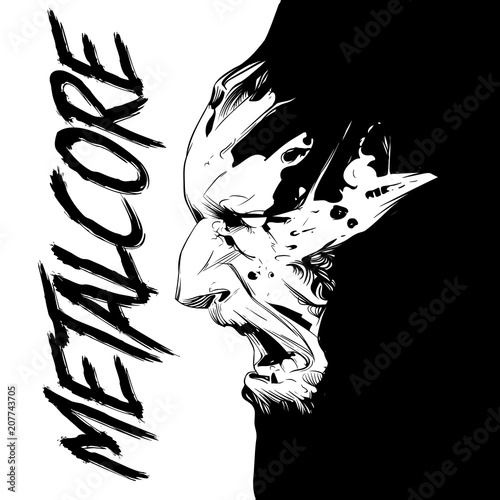 Obraz na plátně Black and white poster of the album metacore and face of zombie