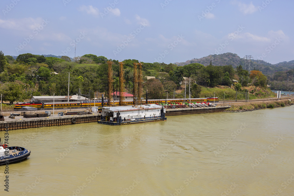 Panama canal, Panama railway. The Panama railway connects the Pacific coast of the Republic of Panama with the Atlantic coast. Built in 1850-1855. The length of the road is 76 km away.