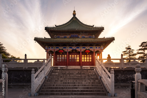 Sunset Over Chen Xiang Ting Building in Chinese Park in Xi'an, China