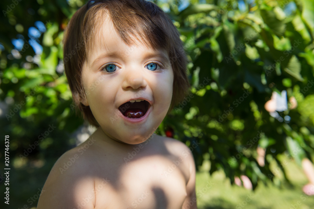 Sweet Girl Eats Cherry in the Garden. Blurred face of a little girl of sweet cherries. Portrait of a cute little girl. Summer fruits. Natural Vitamins
Sweet Girl Eats Cherry in the Garden. Blurred face of a little girl of sweet cherries. Portrait of a cute little girl. Summer fruits. Natural Vitamins