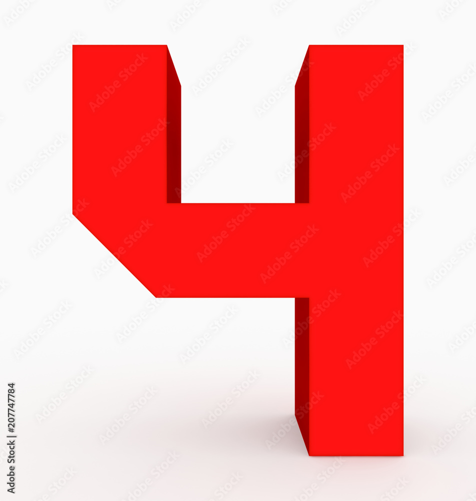 number 4 3d cubic red isolated on white number 4 3d cubic red isolated on white