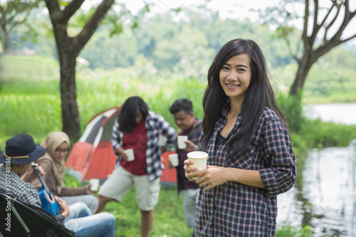 asian woman Camping with friend
