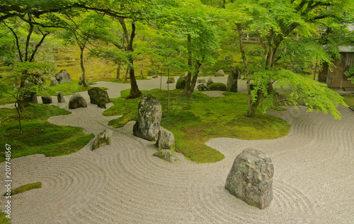 Beautiful Japanese zen rock garden call in Japanese is karesansui ,where is Komyozenji Temple in Dazaifu ,Fukuoka ,Kyushu ,Japan. Komyozenji shrine is a Zen temple ,has front and rear stone gardens.