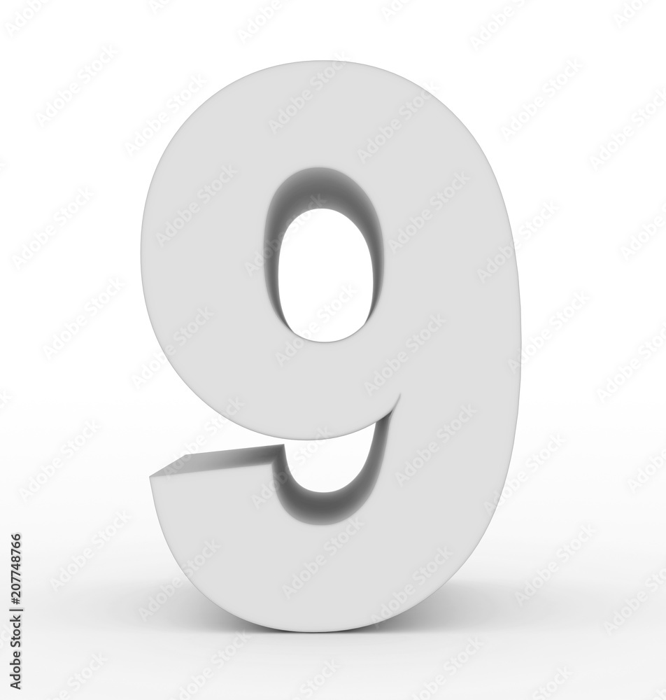 number 9 3d white isolated on white number 9 3d white isolated on white