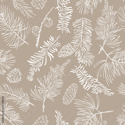 Seamless pattern with fir branches. Christmas and New Year background.