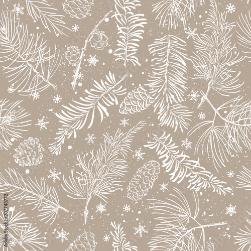 Seamless pattern with fir branches. Christmas and New Year background.