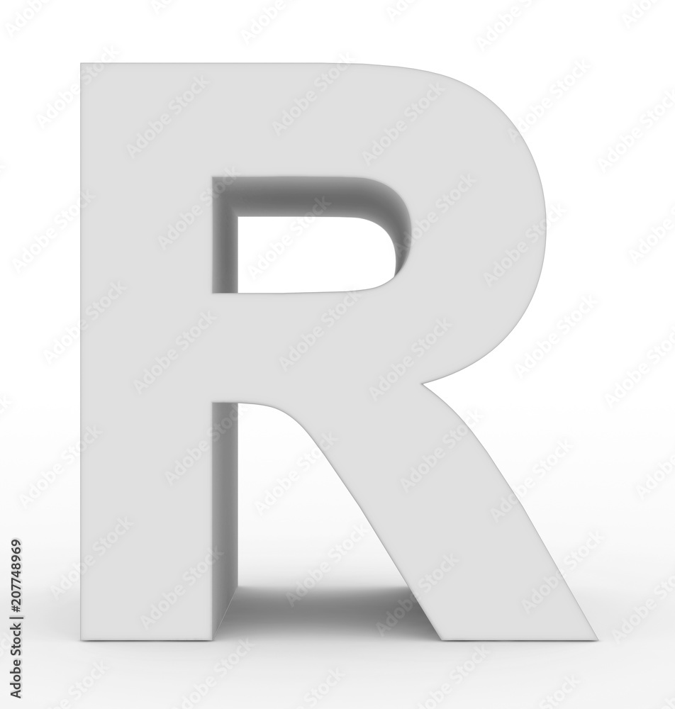 letter R 3d white isolated on white letter R 3d white isolated on white