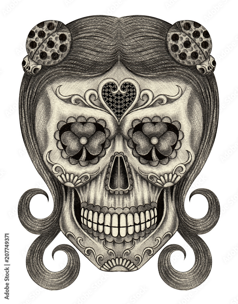 Premium Vector | Illustration lady tattoo sugar skull and rose engraving  ornament