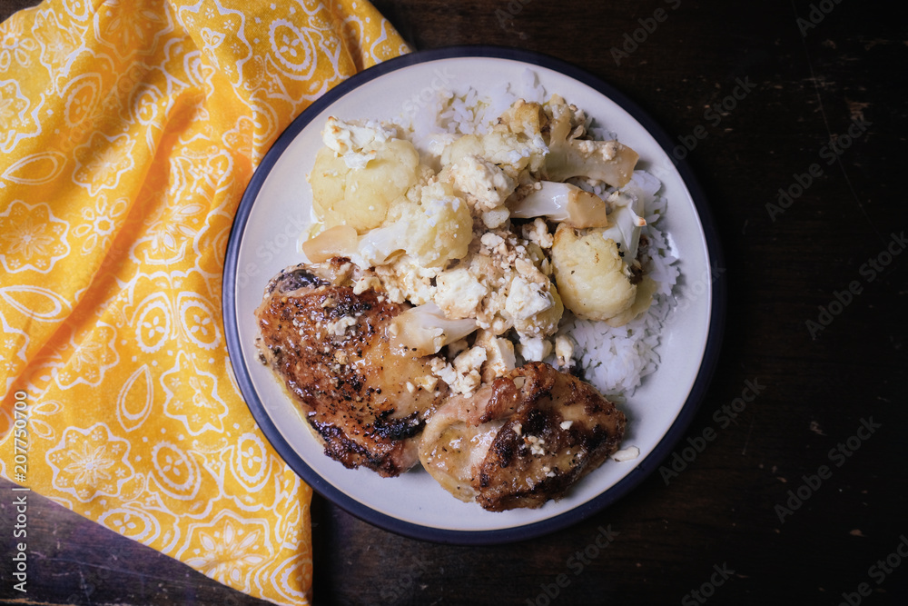 crispy chicken thighs with cauliflower and rice crispy chicken thighs with cauliflower and rice