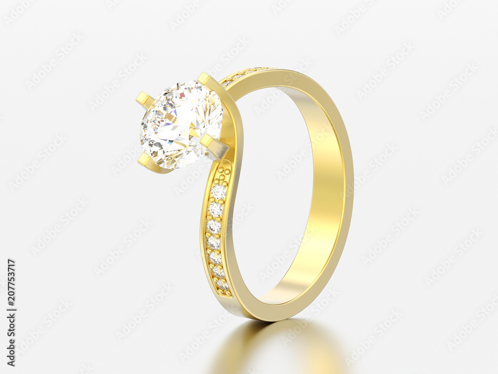 3D illustration gold engagement illusion twisted diamond ring 3D illustration gold engagement illusion twisted diamond ring
