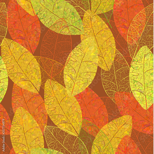 Autumn skeleton leaves. Vector seamless background