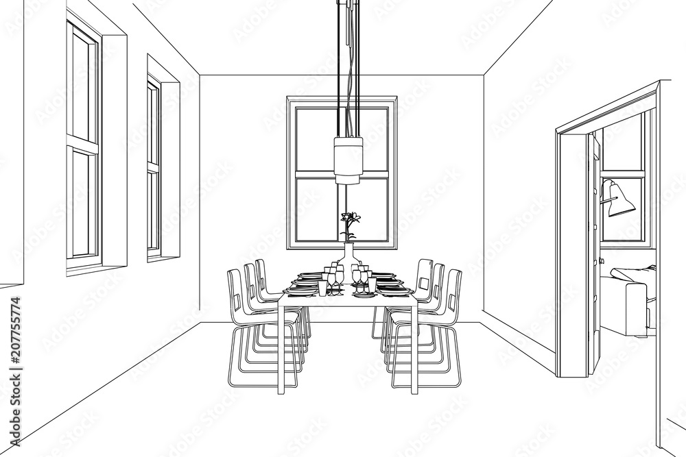 Fototapeta premium Interior Design Living Room custom Drawing