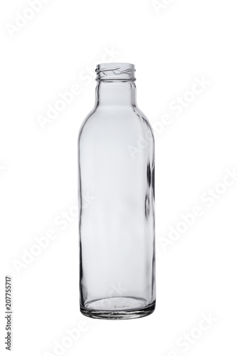 empty glass bottle with a thick neck, isolated on a white background