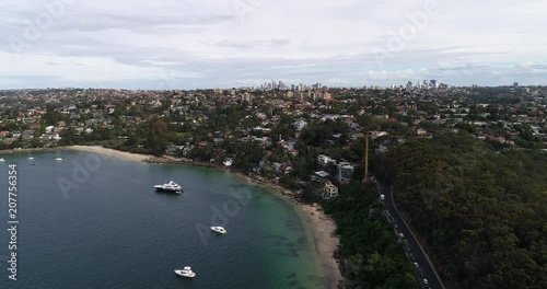 Sydney North Shore wealthy residential suburbs on the Middle harbour aroudn the Spit and Mosman in elevated aerial panning looking at CBD.
 photo