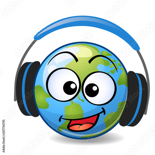 Cartoon Earth with headphones 