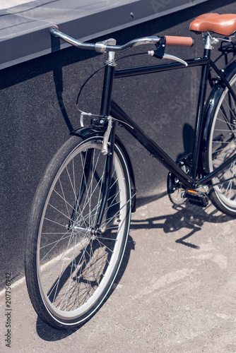 close up view of retro bicycle parked on street