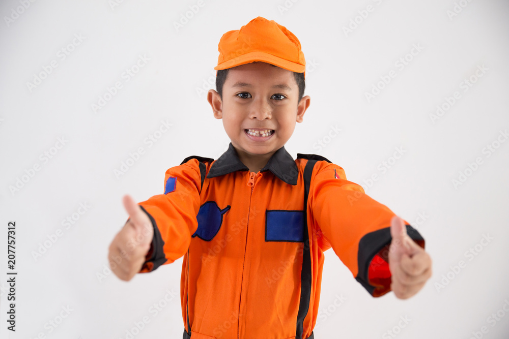 asian little boy with technician, engineer or astronaut uniform asian little boy with technician, engineer or astronaut uniform