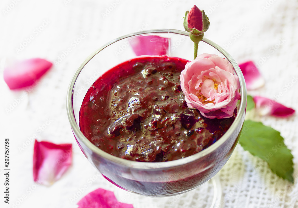 aromatic sweet red jam from roses on top aromatic sweet red jam from roses on top