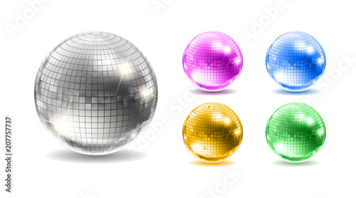 Set of disco balls. Disco background.