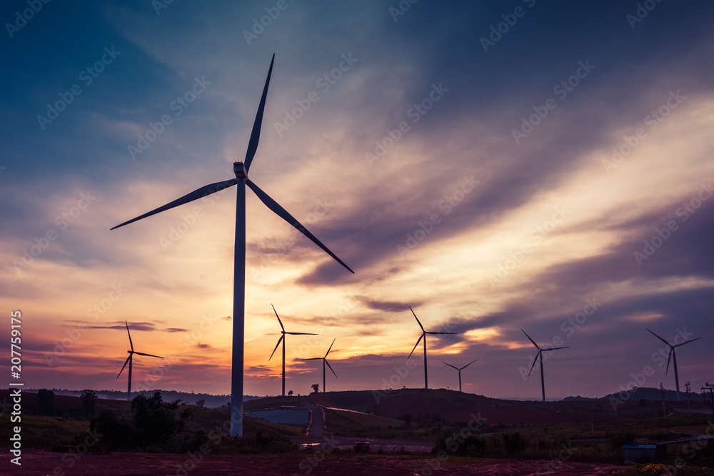 Wind turbine power generators on mountain Wind turbine power generators on mountain
