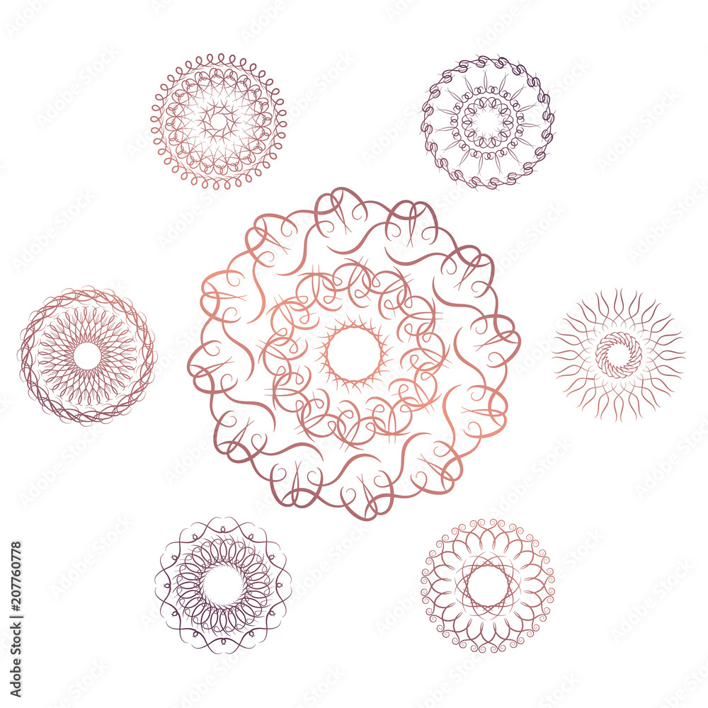 Set of seven geometric circular elements. Vector monogram on white background. Vector illustration
Set of seven geometric circular elements. Vector monogram on white background. Vector illustration