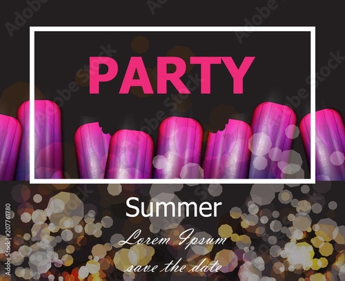 Summer party with ultra violet ice creams Vector. Modern party cards