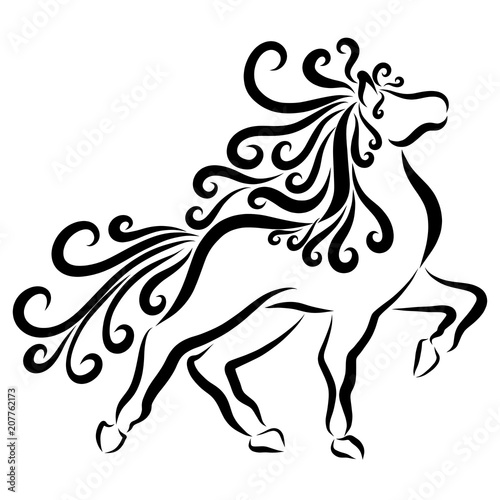Beautiful graceful horse with a wavy lush mane