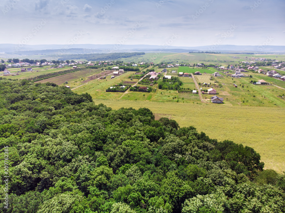 village and forest, aerial view. Iasi Romania