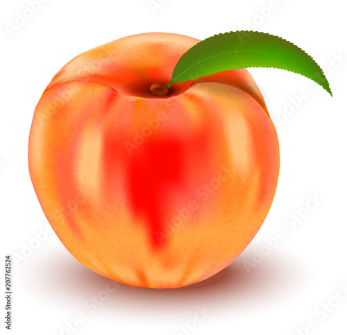 Ripe peach isolated on white background.