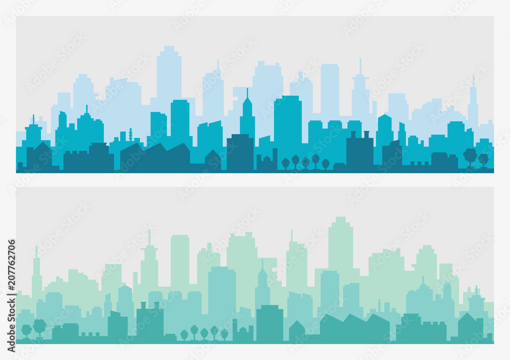 Modern architecture. Urban landscape. Horizontal banner with megapolis panorama. Vector illustration.