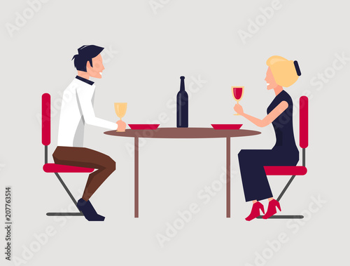 Couple Dining Together on Vector Illustration