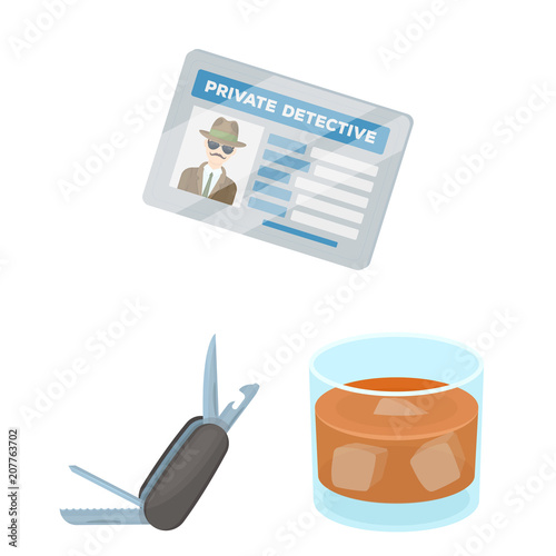Detective and Attributes cartoon icons in set collection for design.Detective Agency vector symbol stock web illustration.