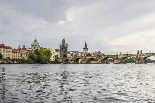 Scenic spring view of the Old Town pier architecture and Charles Bridge
