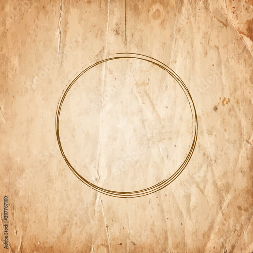 Blank drawing empty round frame on old paper background