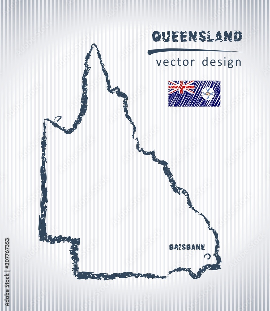 Queensland national vector drawing map on white background Stock Vector