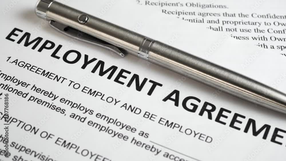 Employment Agreement document close up Employment Agreement document close up