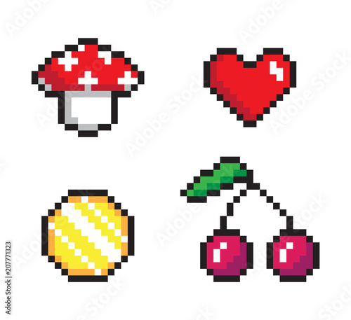 Pixel Banner, Four Color Icons Vector Illustration