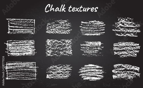 Set of chalk textures. Design elements. Vector background. Isolated on black background. Square frames