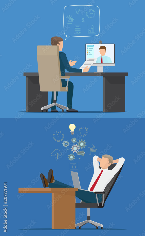 Two Businessmen Sitting in Chairs with Computers Two Businessmen Sitting in Chairs with Computers