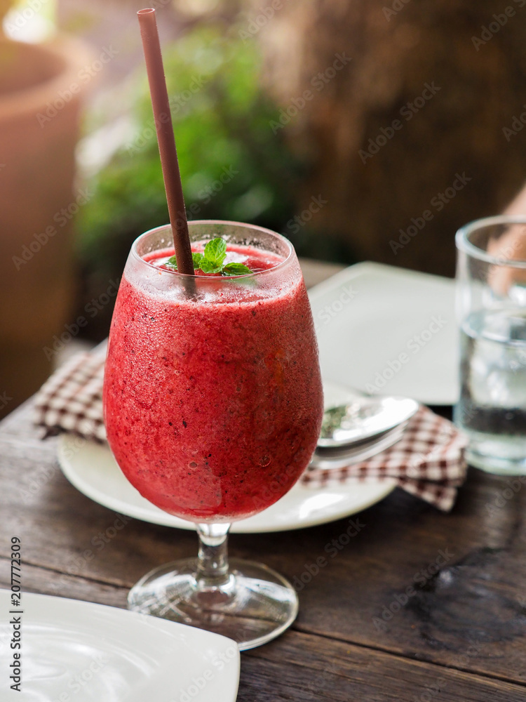 custom made wallpaper toronto digitalStrawberry smoothie in the wine glass with warm light