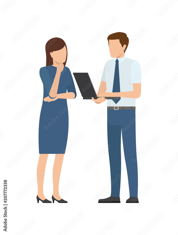 Man Woman Discussing Startup Project Issues Vector Man Woman Discussing Startup Project Issues Vector