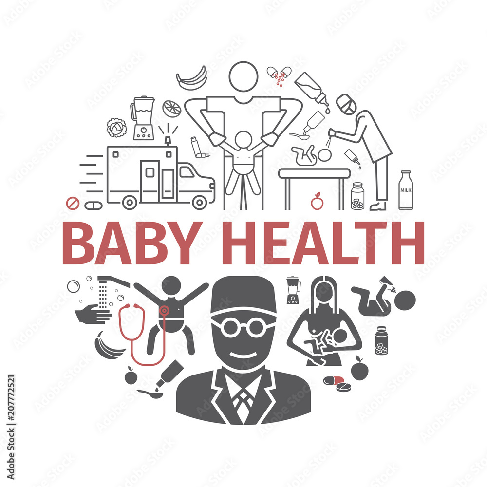 Baby health banner. Medicine web line icons. Vector signs. Baby health banner. Medicine web line icons. Vector signs.
